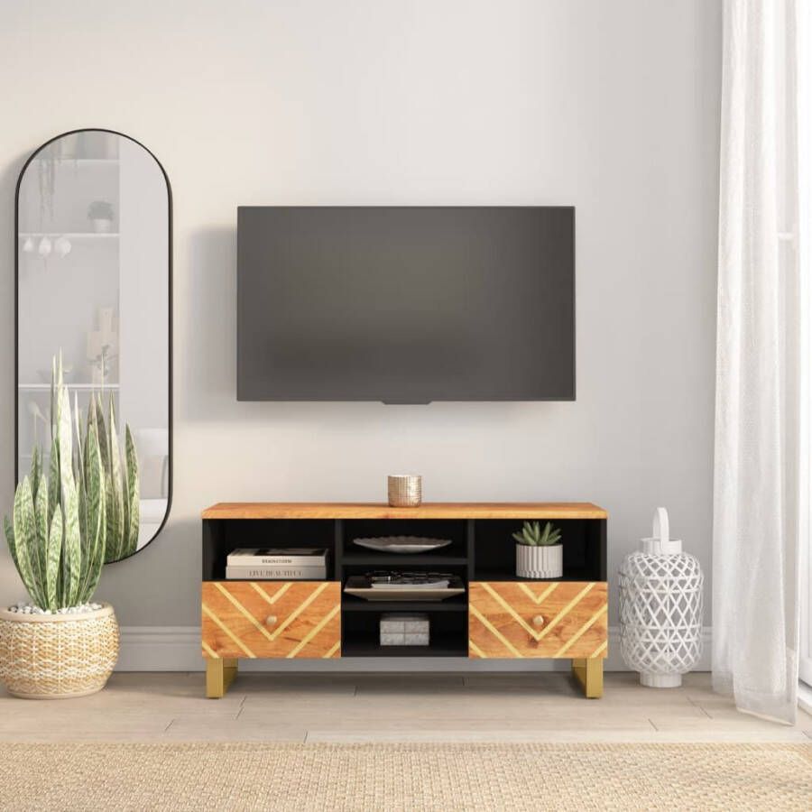 VidaXL -Tv-meubel-100x33 5x46-cm-massief-mangohout-bruin-en-zwart - Foto 1