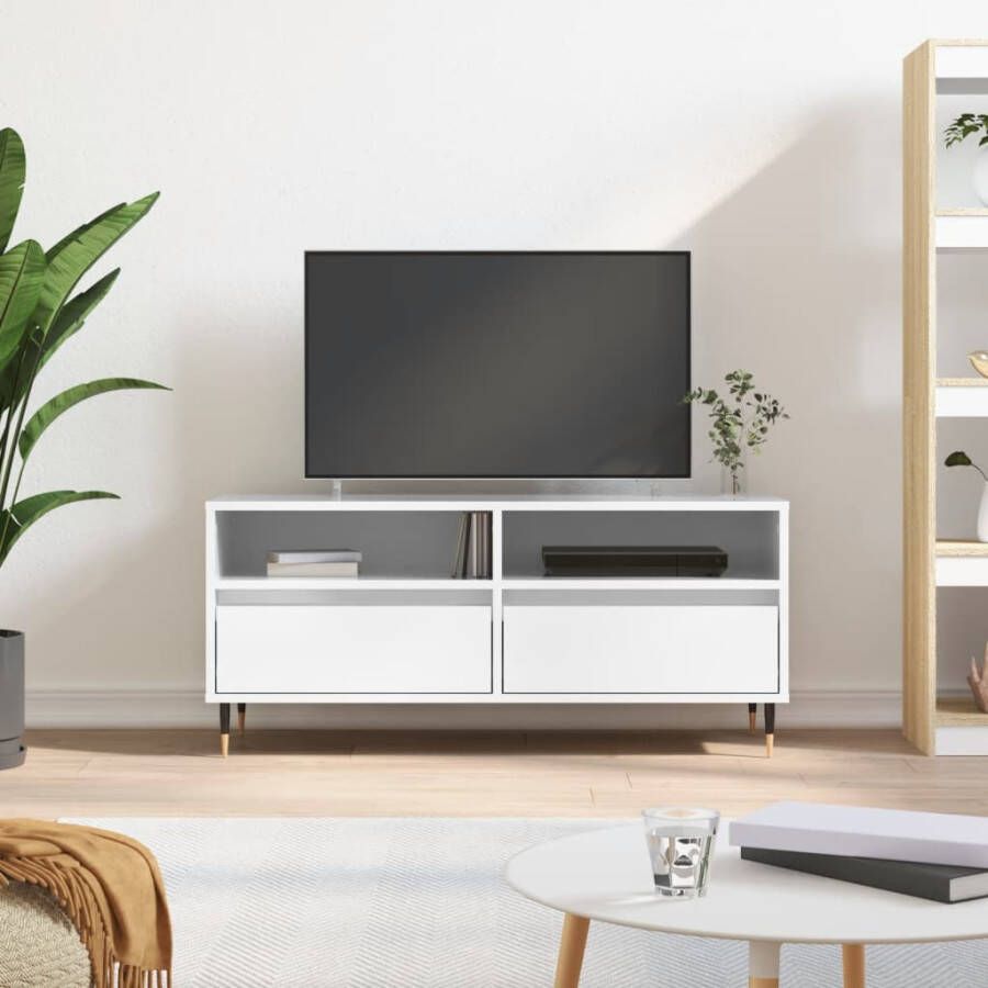 VidaXL -Tv-meubel-100x34 5x44 5-cm-bewerkt-hout-hoogglans-wit