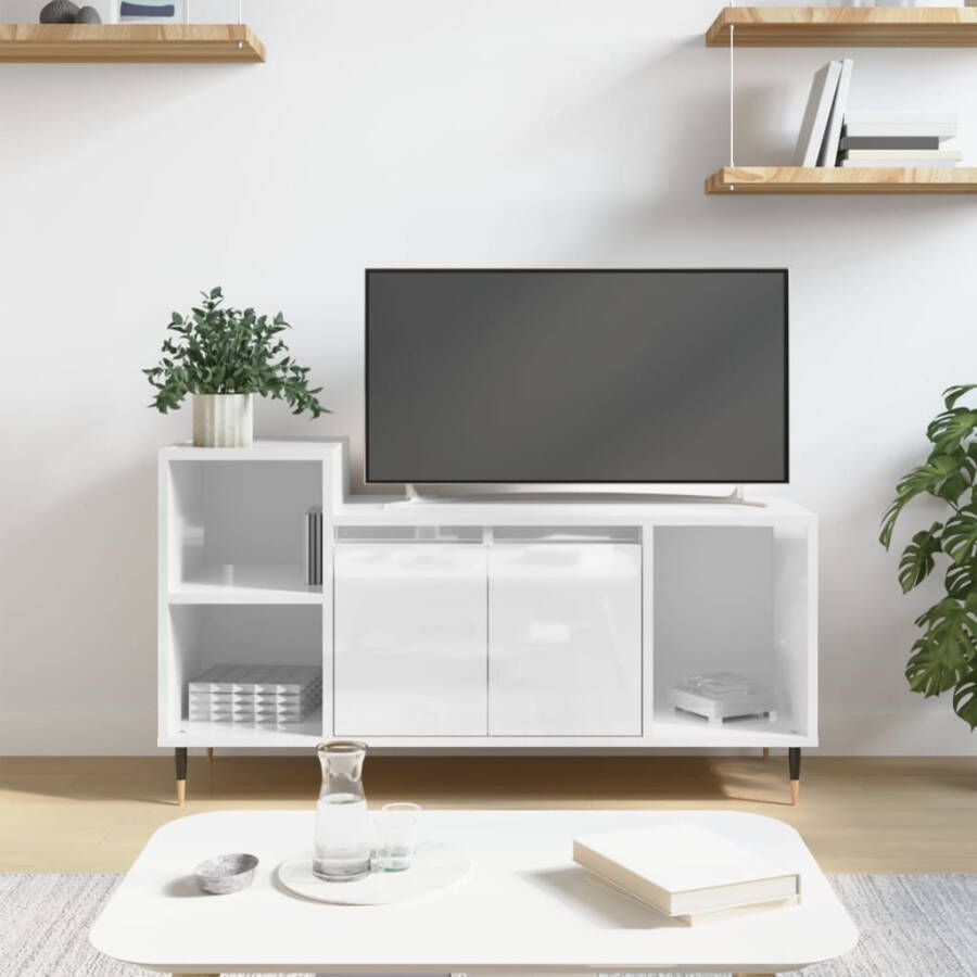 VidaXL -Tv-meubel-100x35x55-cm-bewerkt-hout-hoogglans-wit - Foto 1