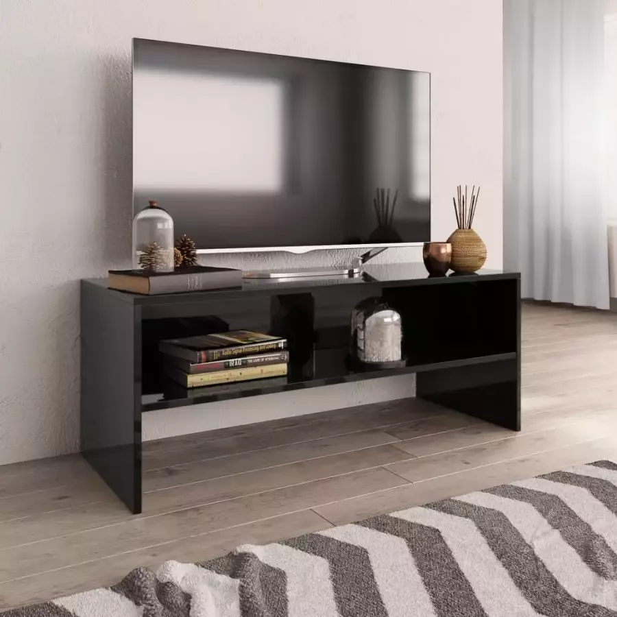 VidaXL -Tv-meubel-100x40x40-cm-bewerkt-hout-hoogglans-zwart