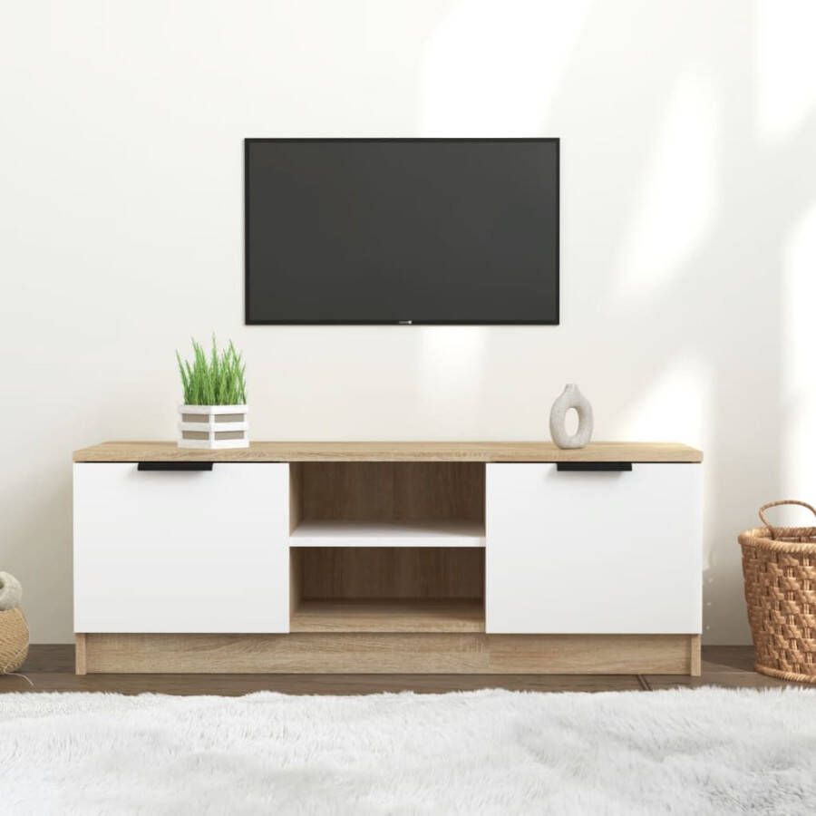 VidaXL -Tv-meubel-102x35x36 5-cm-bewerkt-hout-wit-sonoma-eikenkleurig