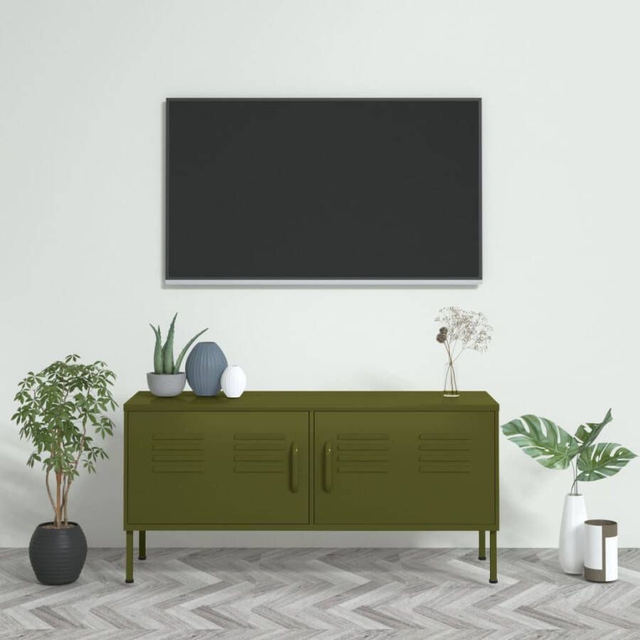 VidaXL -Tv-meubel-105x35x50-cm-staal-olijfgroen - Foto 3