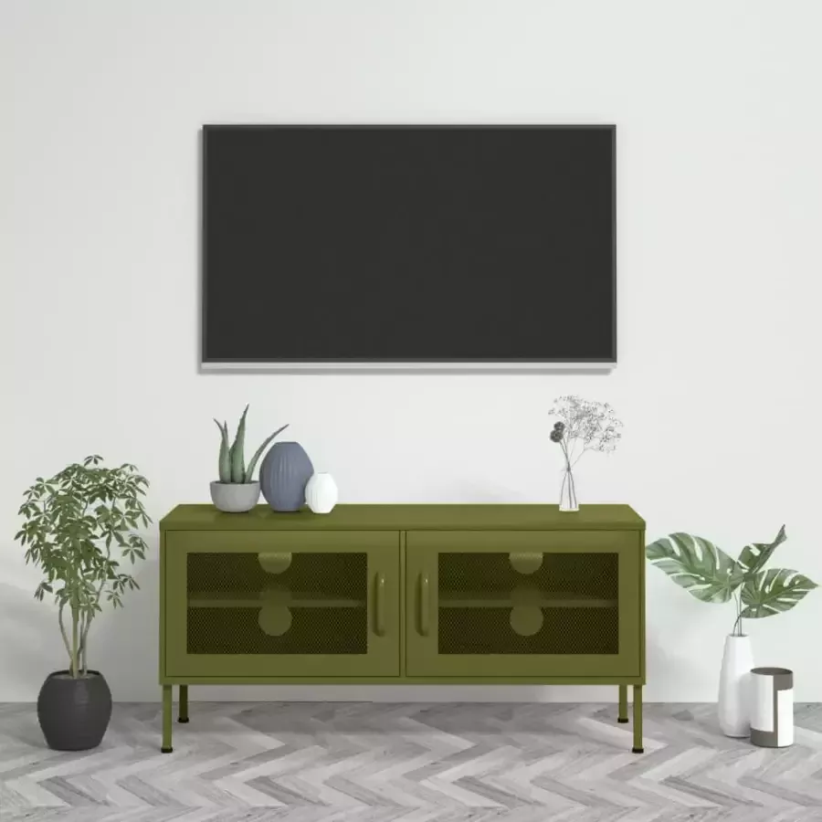 VidaXL -Tv-meubel-105x35x50-cm-staal-olijfgroen