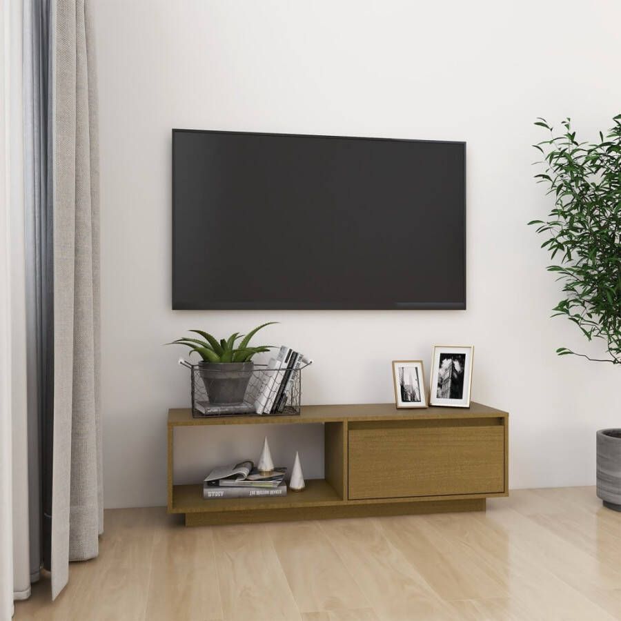 VidaXL -Tv-meubel-110x30x33 5-cm-massief-grenenhout-honingbruin - Foto 2