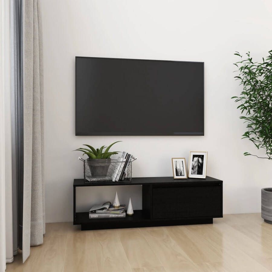 VidaXL -Tv-meubel-110x30x33 5-cm-massief-grenenhout-zwart