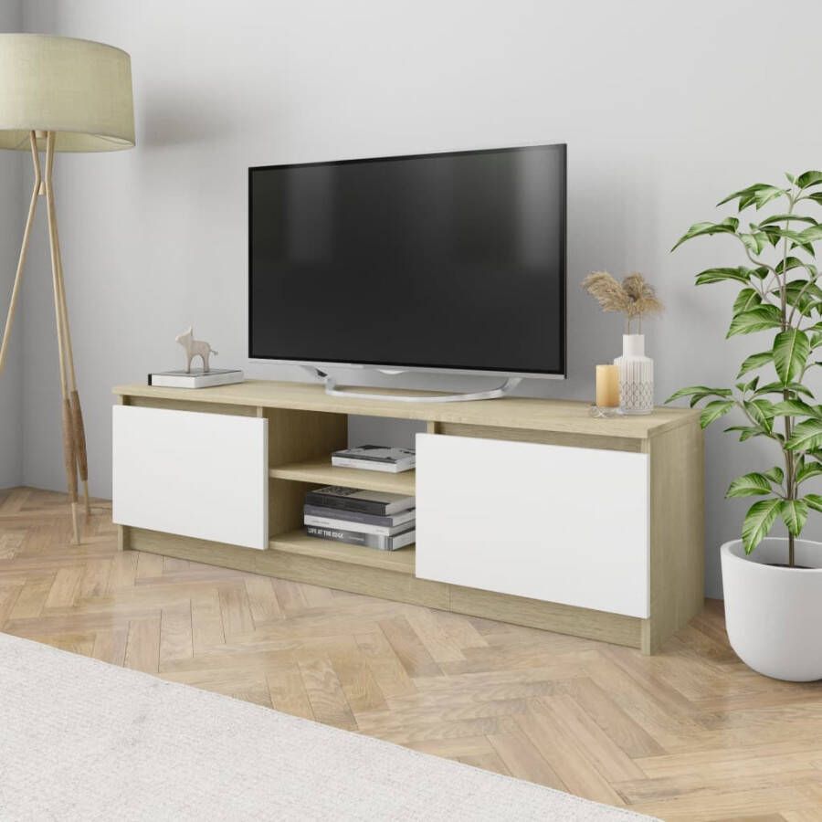 VidaXL -Tv-meubel-120x30x35 5cm-bewerkt-hout-wit-en-sonoma-eikenkleurig - Foto 4