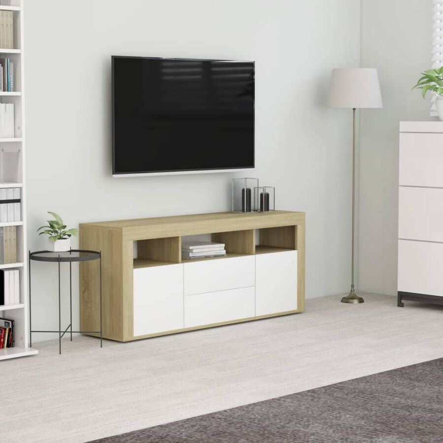 VidaXL -Tv-meubel-120x30x50-cm-spaanplaat-wit-en-sonoma-eikenkleurig - Foto 3