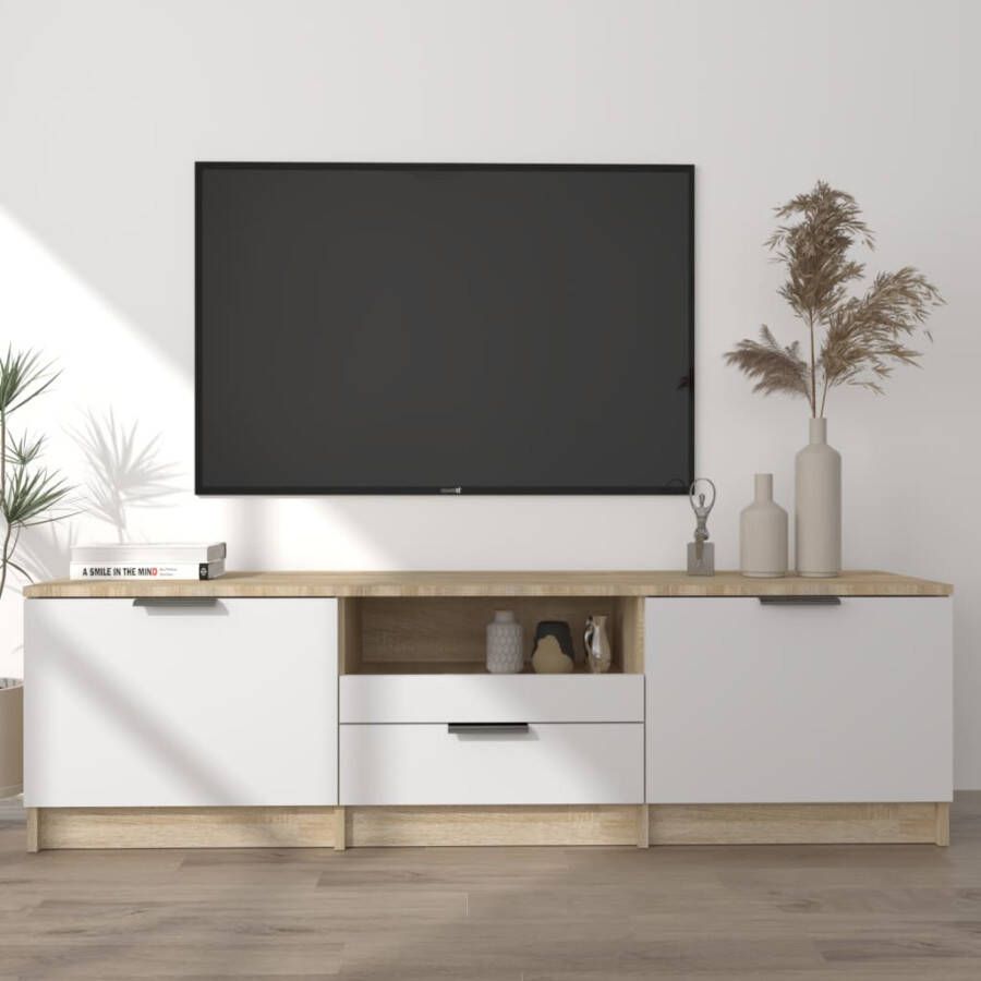VidaXL -Tv-meubel-140x35x40-cm-bewerkt-hout-wit-en-sonoma-eikenkleurig - Foto 1