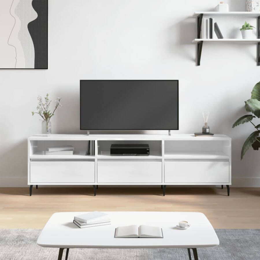 VidaXL -Tv-meubel-150x30x44 5-cm-bewerkt-hout-hoogglans-wit - Foto 3