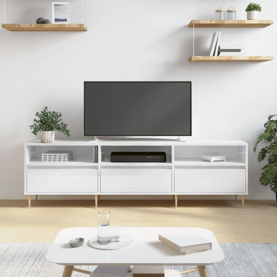 VidaXL -Tv-meubel-150x30x44 5-cm-bewerkt-hout-hoogglans-wit - Foto 4