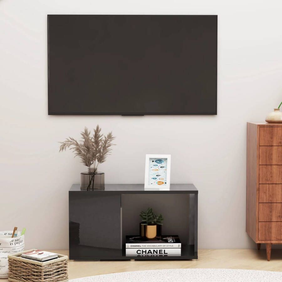 VIDAXL Tv-meubel 60x24x32 cm spaanplaat hoogglans zwart - Foto 1