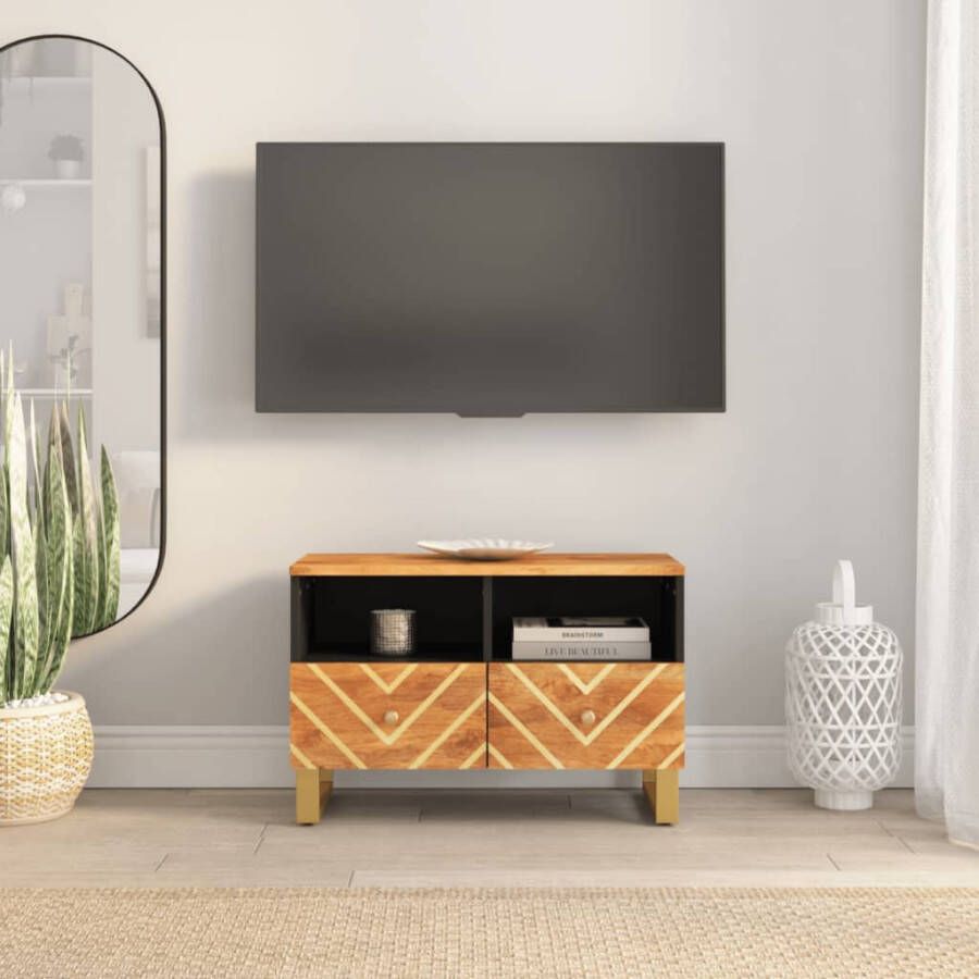 VidaXL -Tv-meubel-70x33 5x46-cm-massief-mangohout-bruin-en-zwart - Foto 2