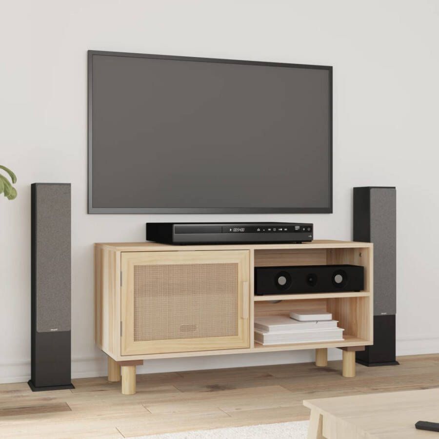 VidaXL -Tv-meubel-80x30x40-cm-massief-grenenhout-en-rattan-bruin - Foto 6