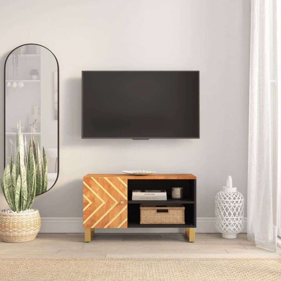 VidaXL -Tv-meubel-80x31 5x46-cm-massief-mangohout-bruin-en-zwart - Foto 2