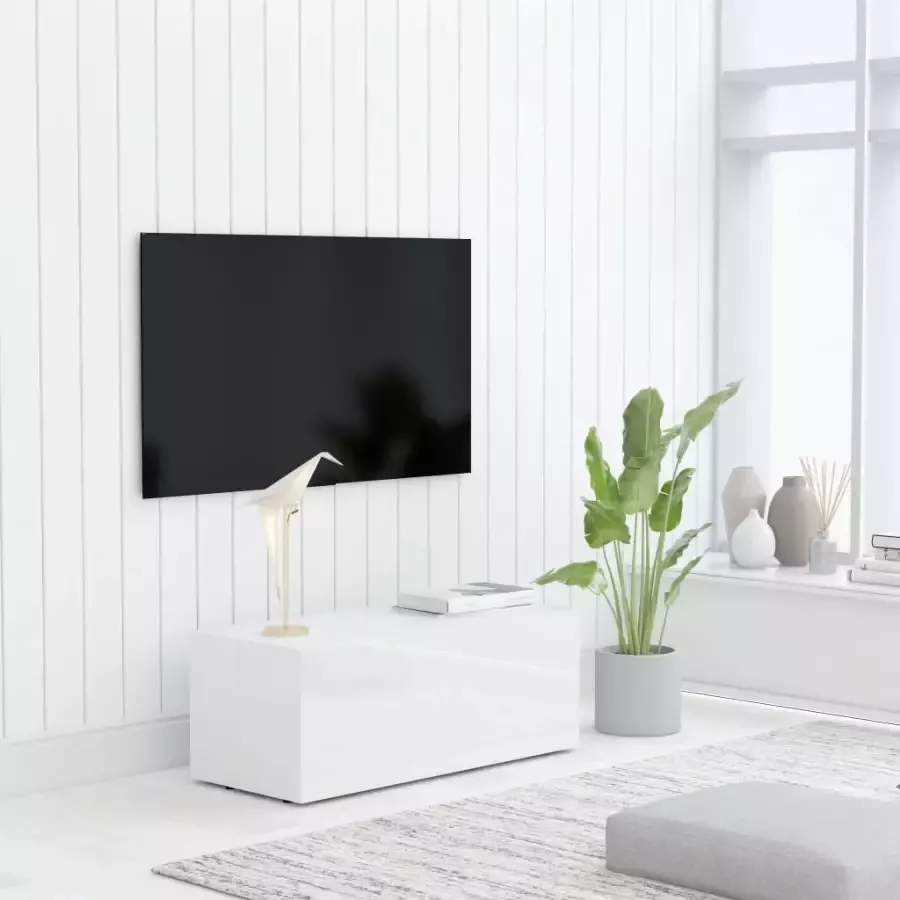 VidaXL -Tv-meubel-80x34x30-cm-bewerkt-hout-hoogglans-wit - Foto 2