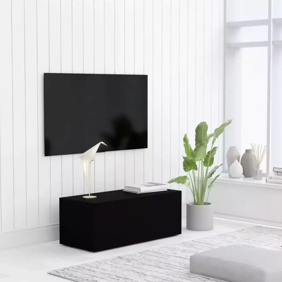 VidaXL -Tv-meubel-80x34x30-cm-bewerkt-hout-zwart - Foto 1