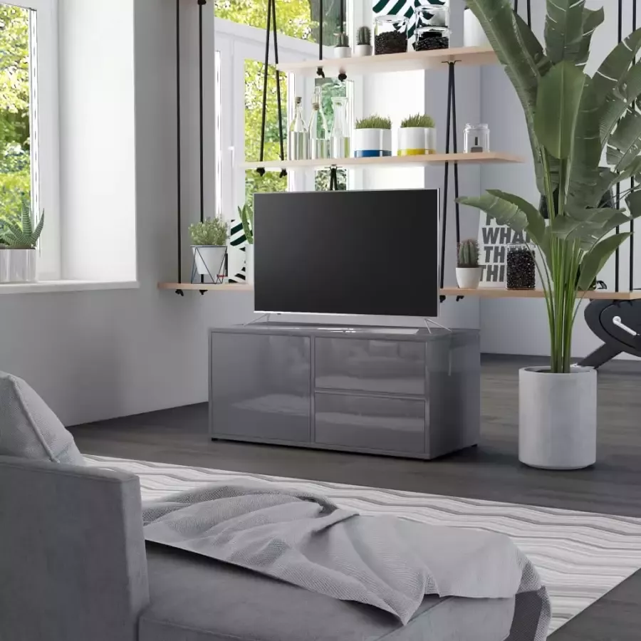 VidaXL -Tv-meubel-80x34x36-cm-spaanplaat-hoogglans-grijs