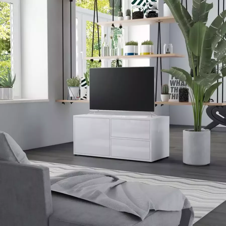 VidaXL -Tv-meubel-80x34x36-cm-bewerkt-hout-hoogglans-wit