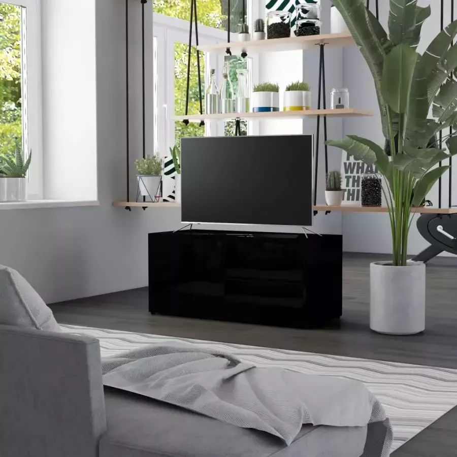VidaXL -Tv-meubel-80x34x36-cm-spaanplaat-hoogglans-zwart