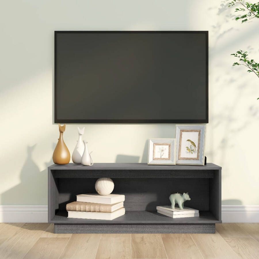 VidaXL -Tv-meubel-90x35x35-cm-massief-grenenhout-grijs - Foto 2