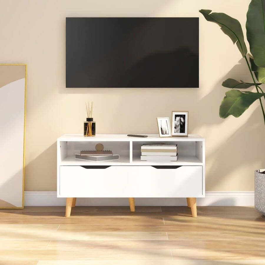 VidaXL -Tv-meubel-90x40x48 5x-cm-bewerkt-hout-hoogglans-wit - Foto 2