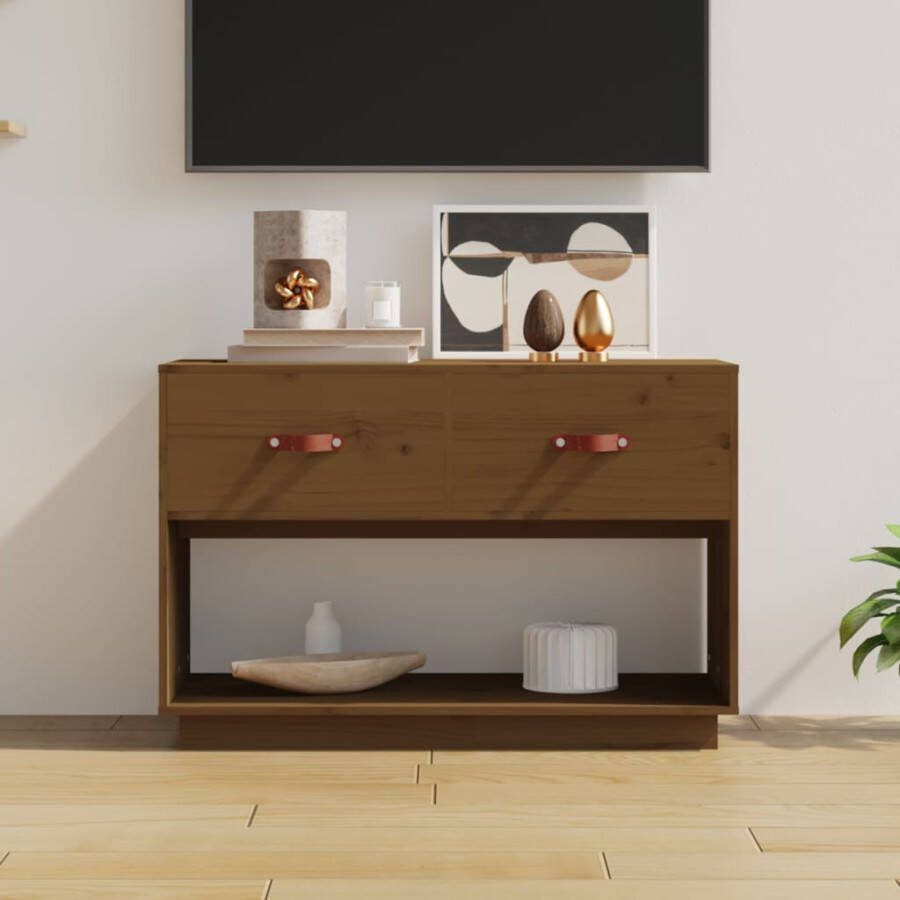 VidaXL -Tv-meubel-90x40x60-cm-massief-grenenhout-honingbruin - Foto 2