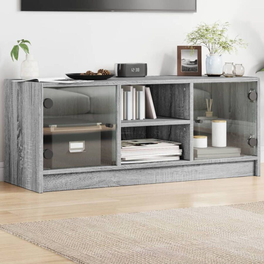 VidaXL -Tv-meubel-met-glazen-deuren-102x37x42-cm-grijs-sonoma-eiken - Foto 5