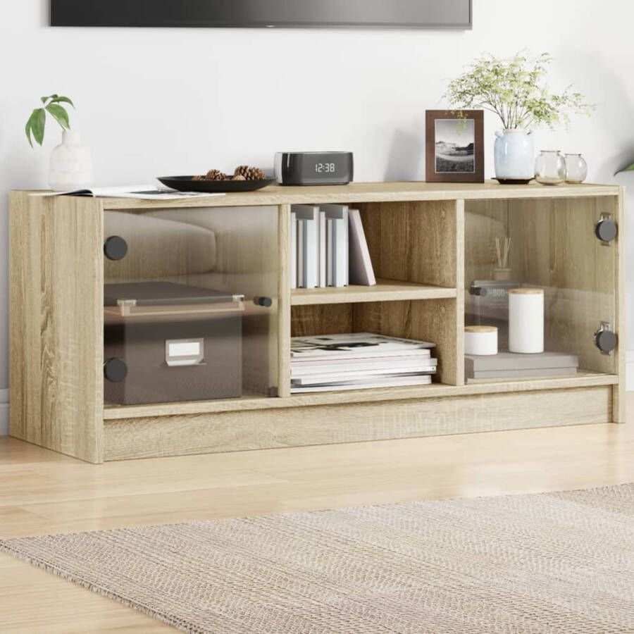 VidaXL -Tv-meubel-met-glazen-deuren-102x37x42-cm-sonoma-eikenkleurig - Foto 5