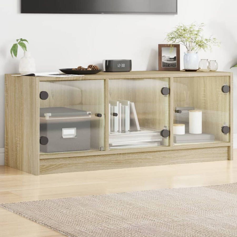 VidaXL -Tv-meubel-met-glazen-deuren-102x37x42-cm-sonoma-eikenkleurig - Foto 2