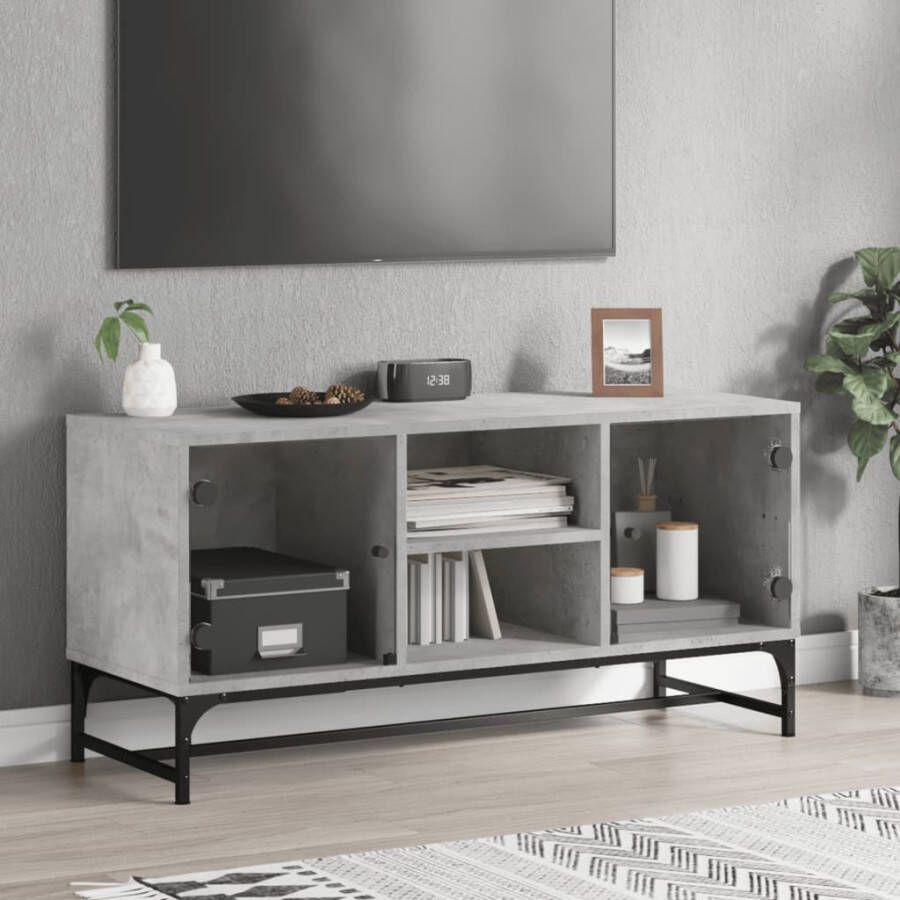 VidaXL -Tv-meubel-met-glazen-deuren-102x37x50-cm-betongrijs - Foto 3