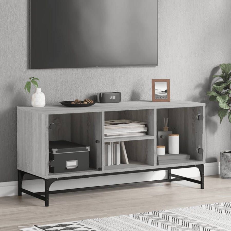 VidaXL -Tv-meubel-met-glazen-deuren-102x37x50-cm-grijs-sonoma-eiken - Foto 3