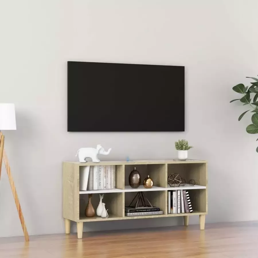 VidaXL Tv-meubel met houten poten 103 5x30x50 cm wit sonoma eikenkleur