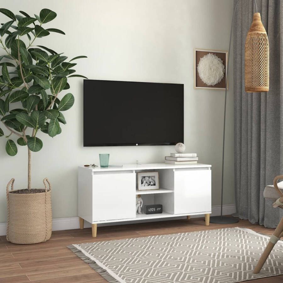 VidaXL -Tv-meubel-met-houten-poten-103 5x35x50-cm-hoogglans-wit - Foto 2