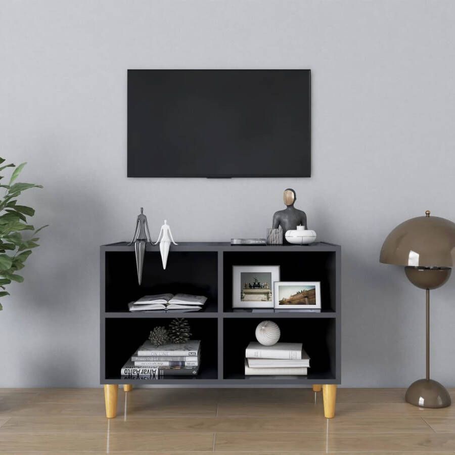 VidaXL -Tv-meubel-met-houten-poten-69 5x30x50-cm-hoogglans-grijs - Foto 2