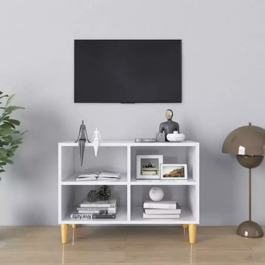 VidaXL -Tv-meubel-met-houten-poten-69 5x30x50-cm-hoogglans-wit