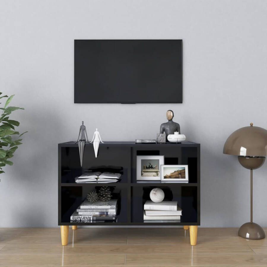 VidaXL -Tv-meubel-met-houten-poten-69 5x30x50-cm-hoogglans-zwart - Foto 2