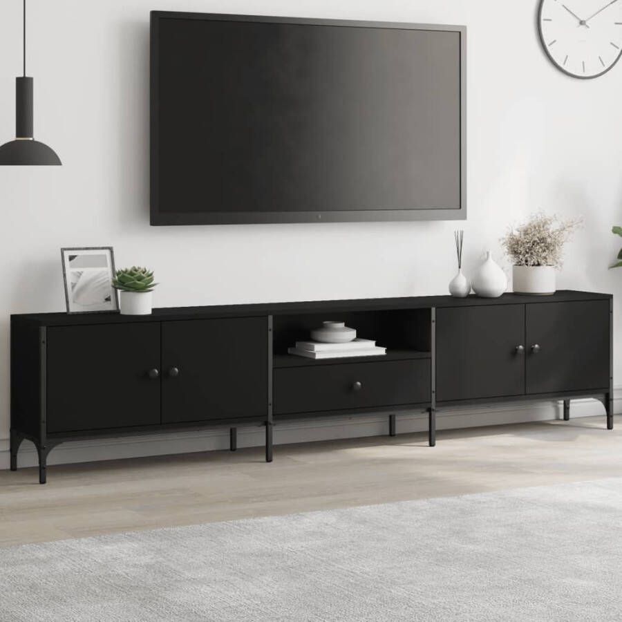 VidaXL -Tv-meubel-met-lade-200x25x44-cm-bewerkt-hout-zwart - Foto 3