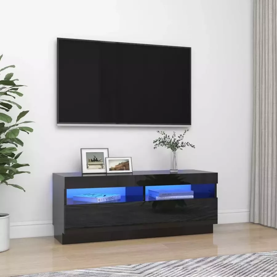 VIDAXL Tv-meubel met LED-verlichting 100x35x40 cm hoogglans zwart - Foto 1