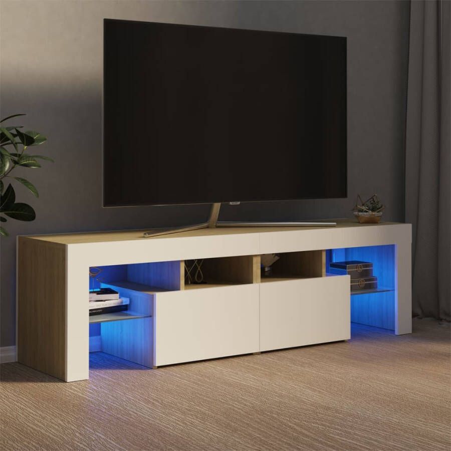 VidaXL -Tv-meubel-met-LED-verlichting-140x36 5x40cm-wit-en-sonoma-eiken