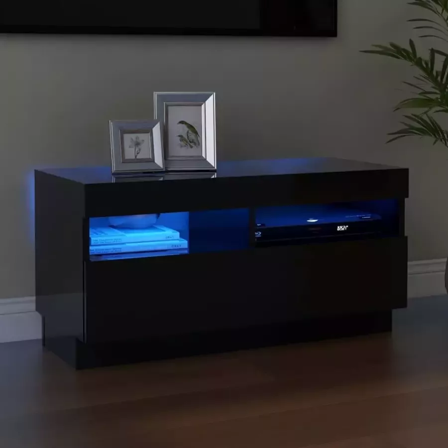 VIDAXL Tv-meubel met LED-verlichting 80x35x40 cm hoogglans zwart - Foto 1