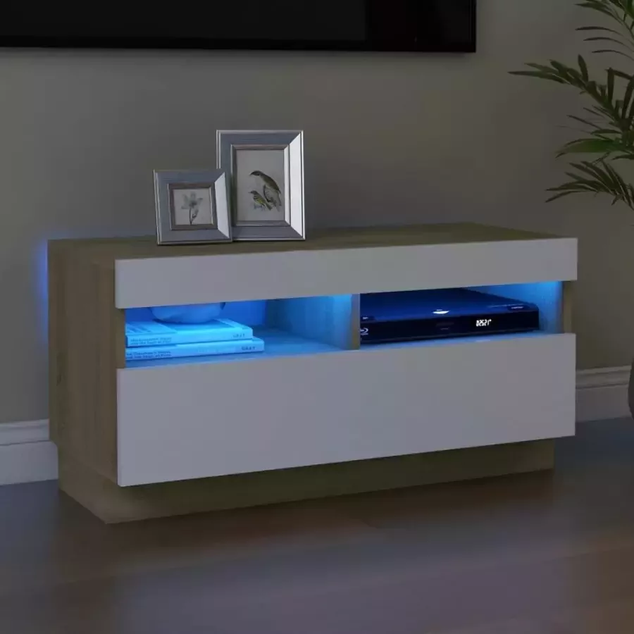 VidaXL Tv-meubel met LED-verlichting 80x35x40 cm wit en sonoma eiken - Foto 1
