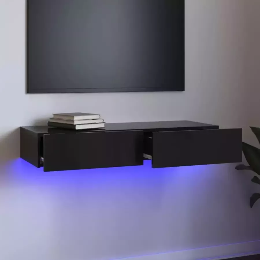 VidaXL Tv-meubel met LED-verlichting 90x35x15 5 cm hoogglans zwart - Foto 3