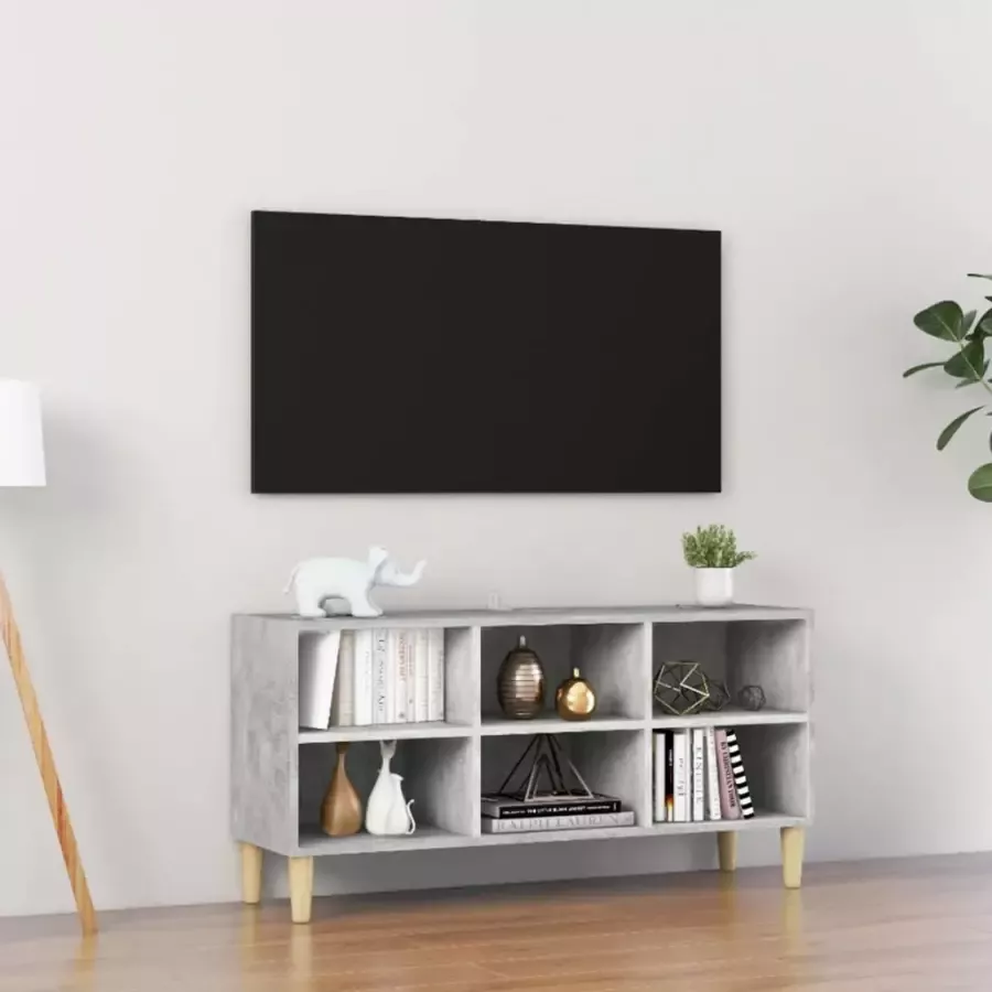 VidaXL Tv-meubel Met Massief Houten Poten 103 5x30x50 Cm Betongrijs