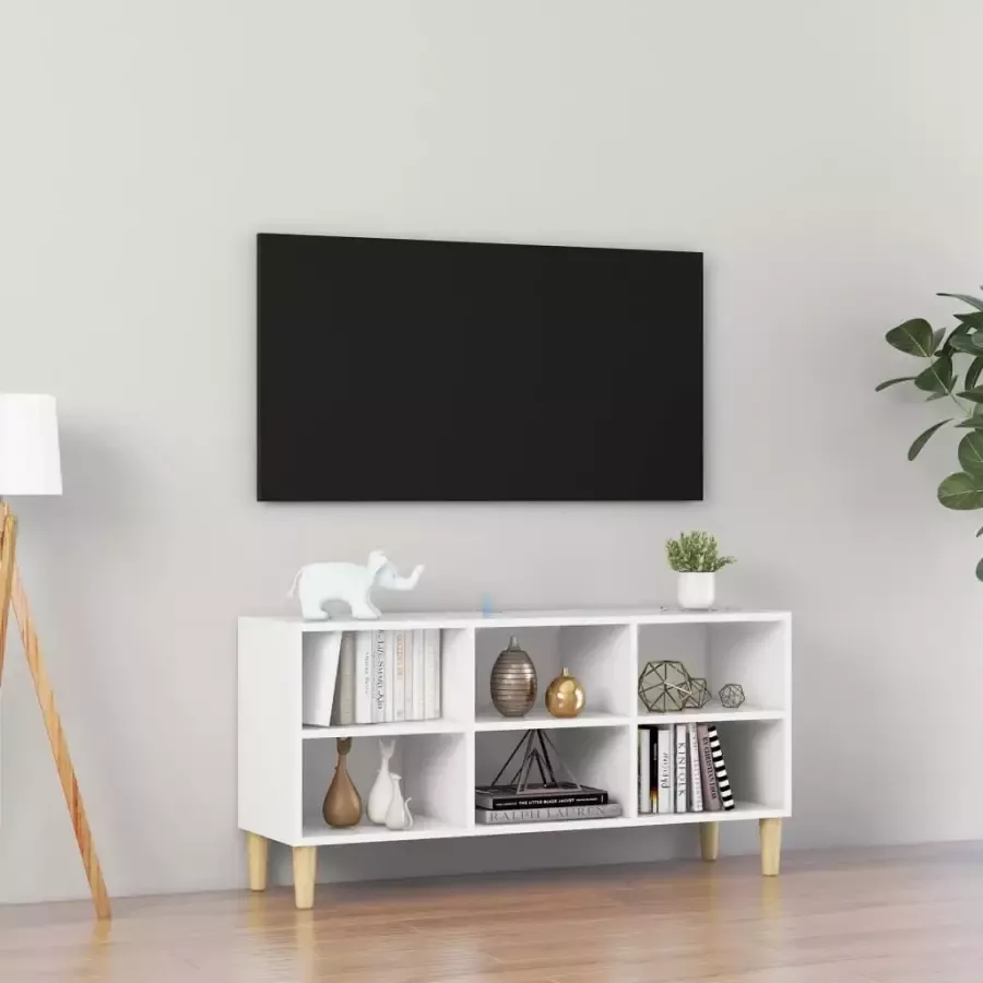 VidaXL Tv-meubel met massief houten poten 103.5x30x50 cm wit