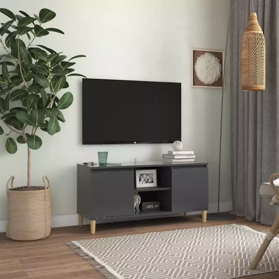 VidaXL Tv-meubel Met Massief Houten Poten 103 5x35x50 Cm Grijs