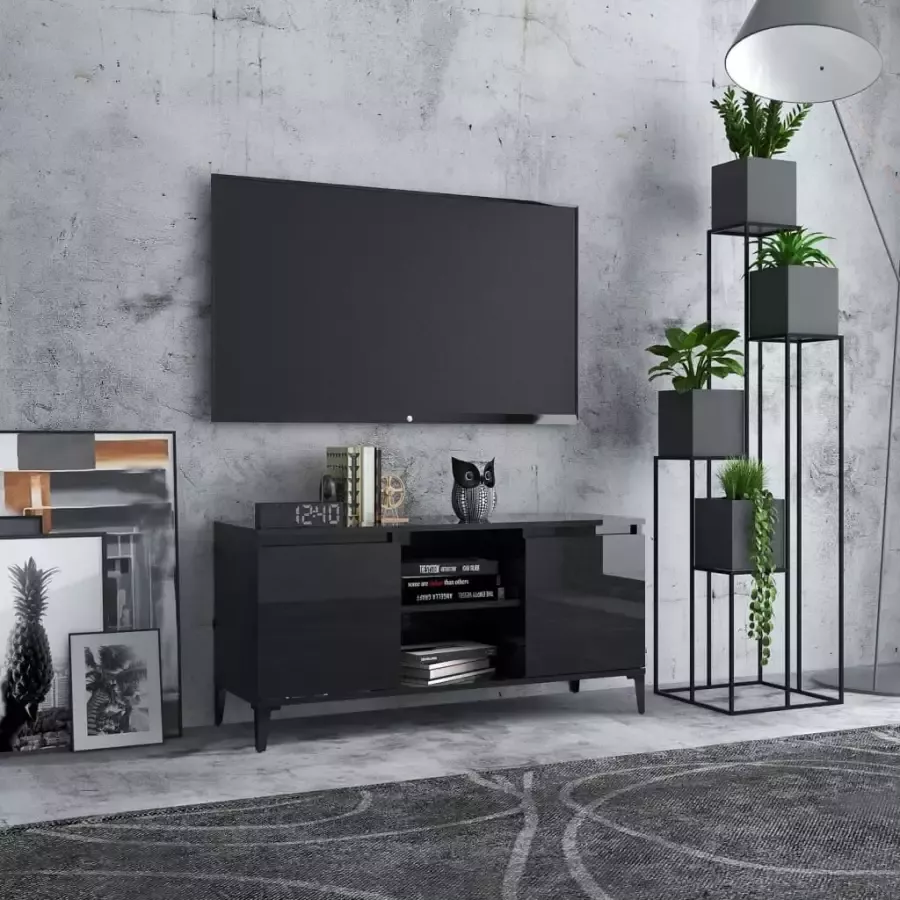 VIDAXL Tv-meubel met metalen poten 103 5x35x50 cm hoogglans zwart - Foto 1