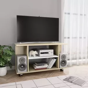 VIDAXL Tv-meubel met wieltjes 80x40x40 cm spaanplaat wit en sonoma