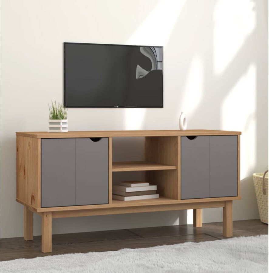 VidaXL -Tv-meubel-OTTA-113 5x43x57-cm-massief-grenenhout-bruin-en-grijs - Foto 2