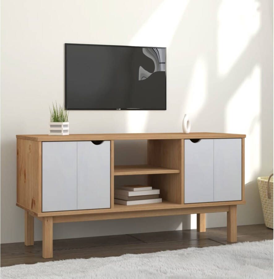 VidaXL -Tv-meubel-OTTA-113 5x43x57-cm-massief-grenenhout-bruin-en-wit - Foto 2