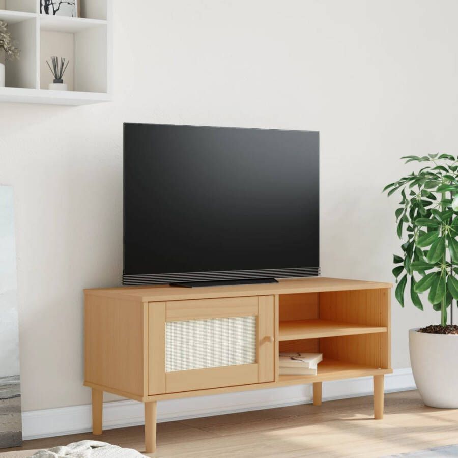 VidaXL -Tv-meubel-SENJA-106x40x49-cm-rattan-massief-grenenhout-bruin - Foto 3